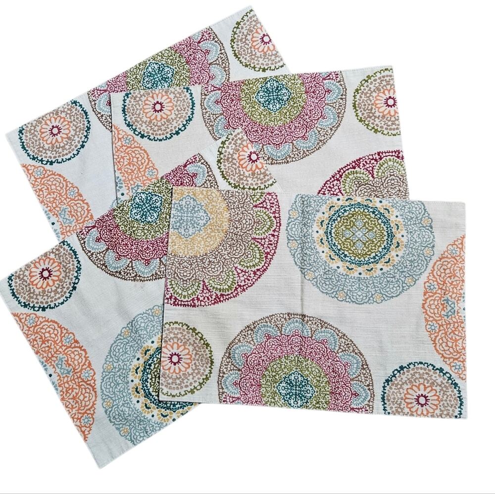 Colorful Mandala Patterned Table Runner And Matching Placemats